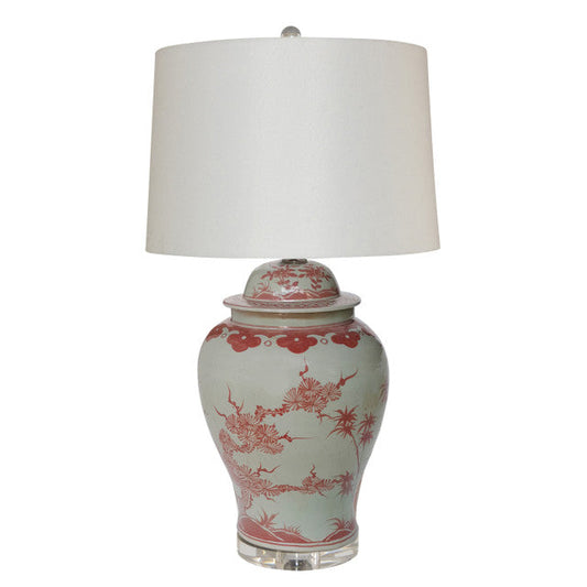 Coral Red Plum Tree Temple Jar Lamp