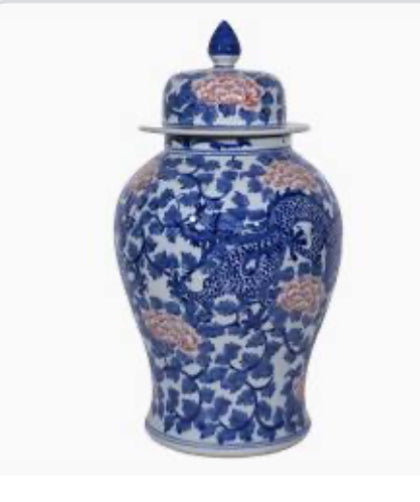 Red Blue Peony Jar Medium