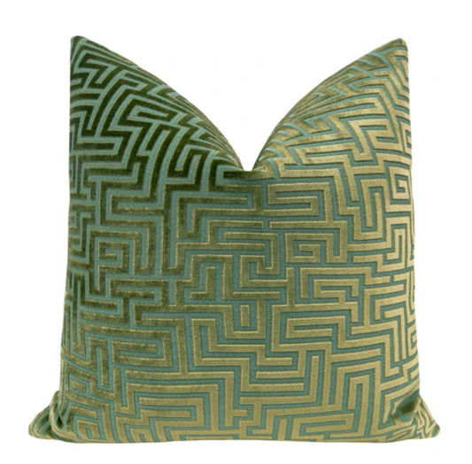 Labyrinth cut velvet pillow Olive Jade