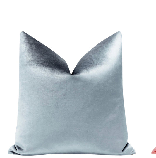 Solid Velvet faux silk pillow blue