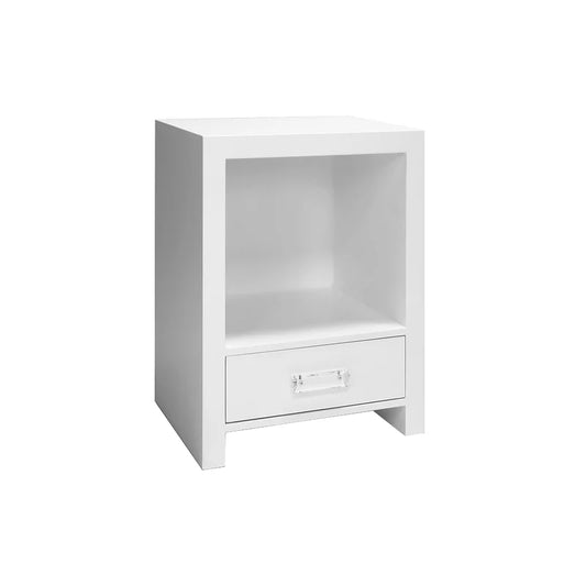 Table W. Acrylic Hardware in White Lacquer