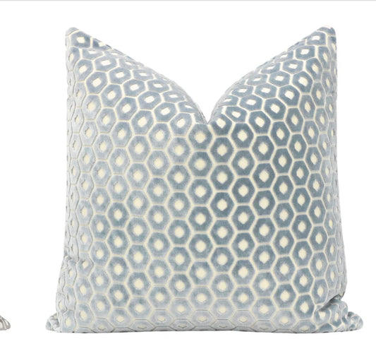 Blossom Cut Velvet Cerulean Blue Pillow
