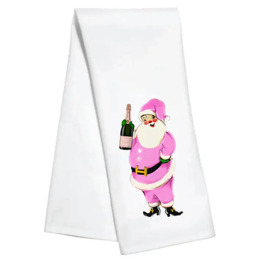 Champagne Santa Kitchen Tea Towel