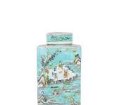 Legend of Asia Green Square Tea Jar Landscape Motif