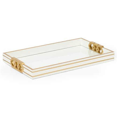 Regency Gold Leaf Accent White Wood Copas Serving Tray