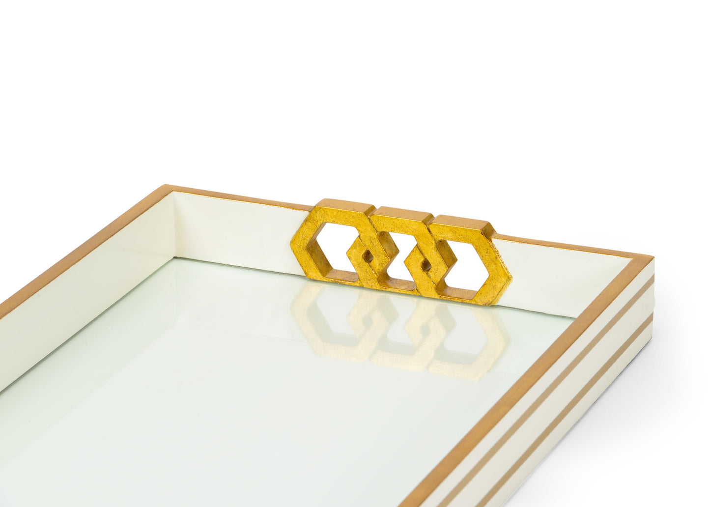 Regency Gold Leaf Accent White Wood Copas Serving Tray